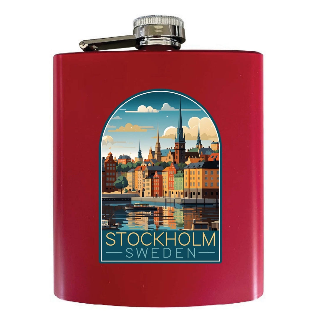 Stockholm Sweden Design A Souvenir 7 oz Steel Flask Matte Finish Image 3