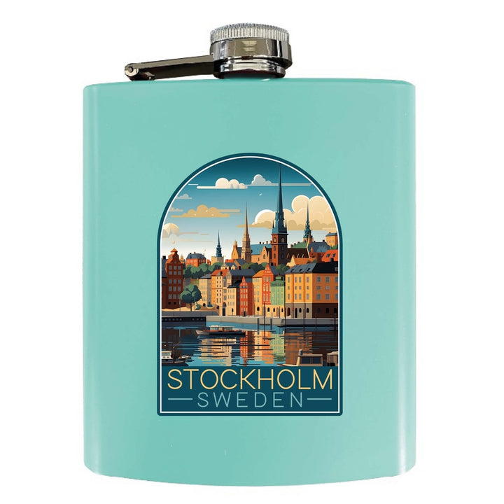 Stockholm Sweden Design A Souvenir 7 oz Steel Flask Matte Finish Image 4