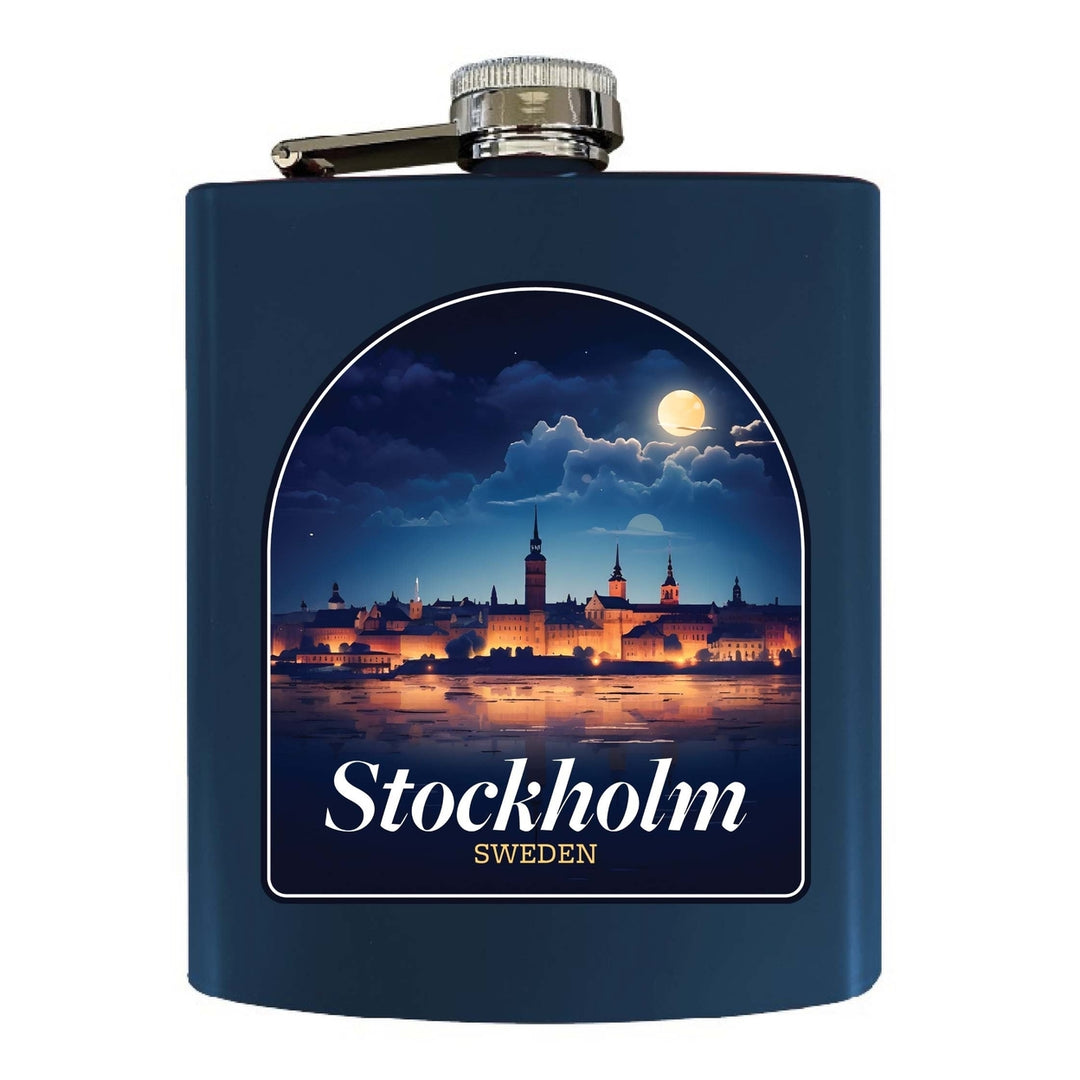 Stockholm Sweden Design B Souvenir 7 oz Steel Flask Matte Finish Image 1