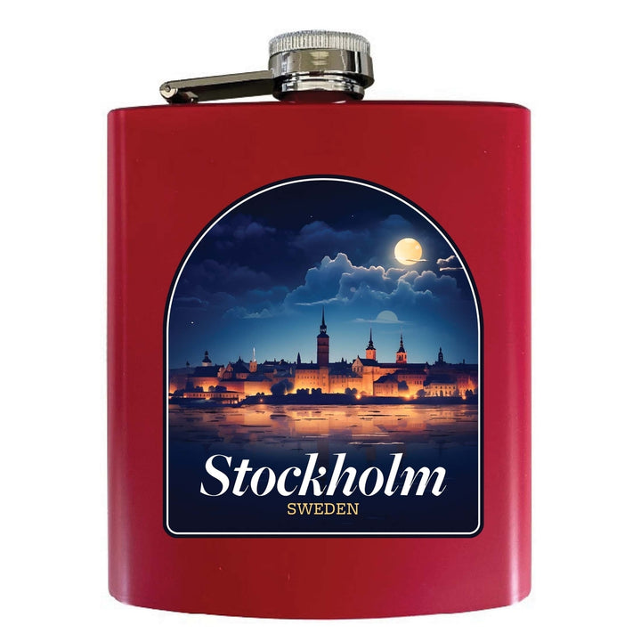 Stockholm Sweden Design B Souvenir 7 oz Steel Flask Matte Finish Image 2