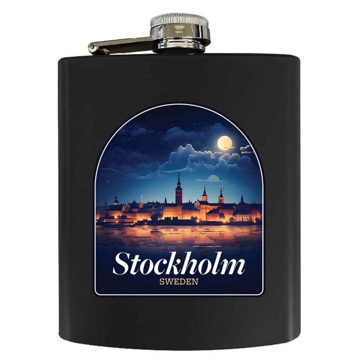 Stockholm Sweden Design B Souvenir 7 oz Steel Flask Matte Finish Image 3