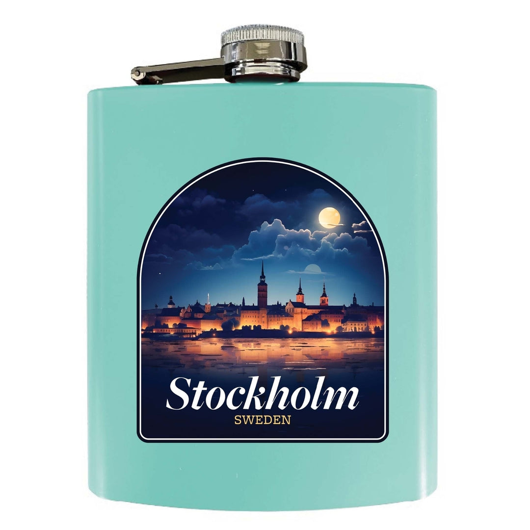 Stockholm Sweden Design B Souvenir 7 oz Steel Flask Matte Finish Image 4