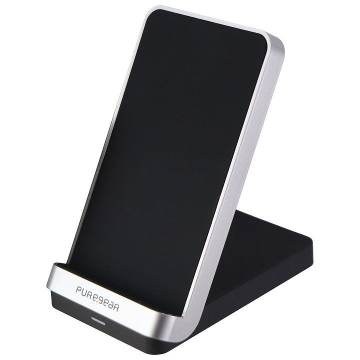 PureGear 15-Watt Fast Wireless Charging Stand for Qi Smartphones - Black/Silver Image 1