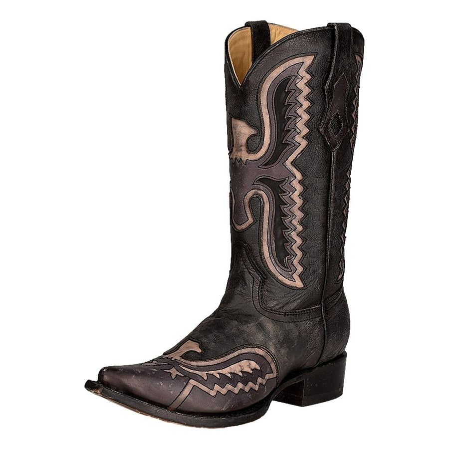 Corral Western Boots Mens Eagle Inlay Embroidery Square Black C3988 Image 1