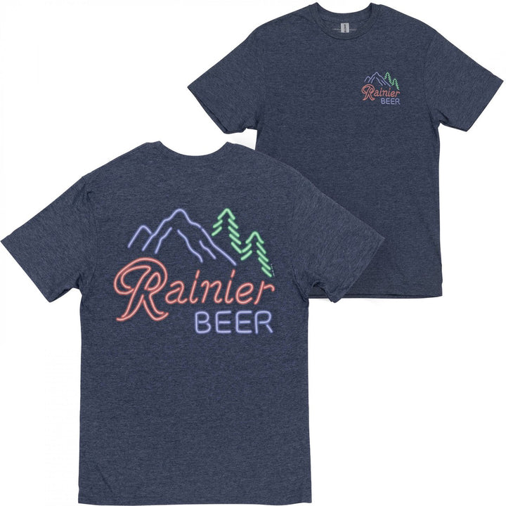 Rainier Beer Neon Bar Sign Front and Back Print T-Shirt Image 1