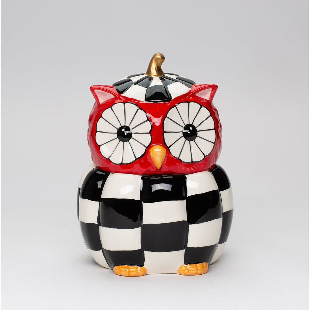 Ceramic Checkerboard Owl Candy Jar 5x4.5 Fall Image 2