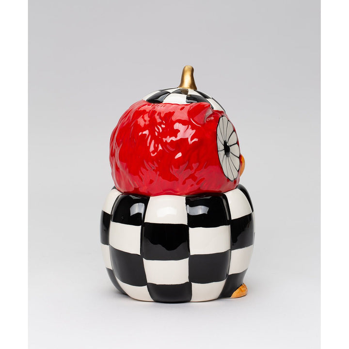 Ceramic Checkerboard Owl Candy Jar 5x4.5 Fall Image 3