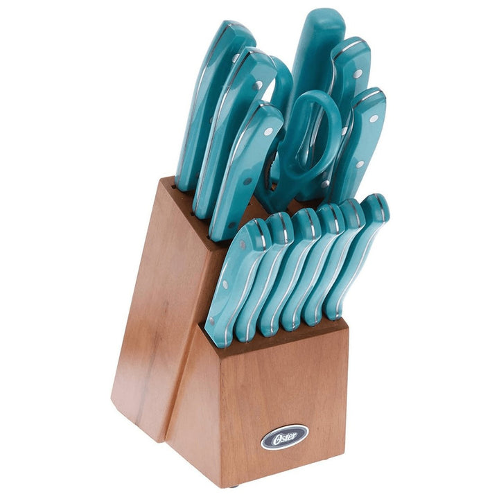 Oster Evansville 14-Piece Stainless Steel Cutlery Set with Rubberwood Block Image 1