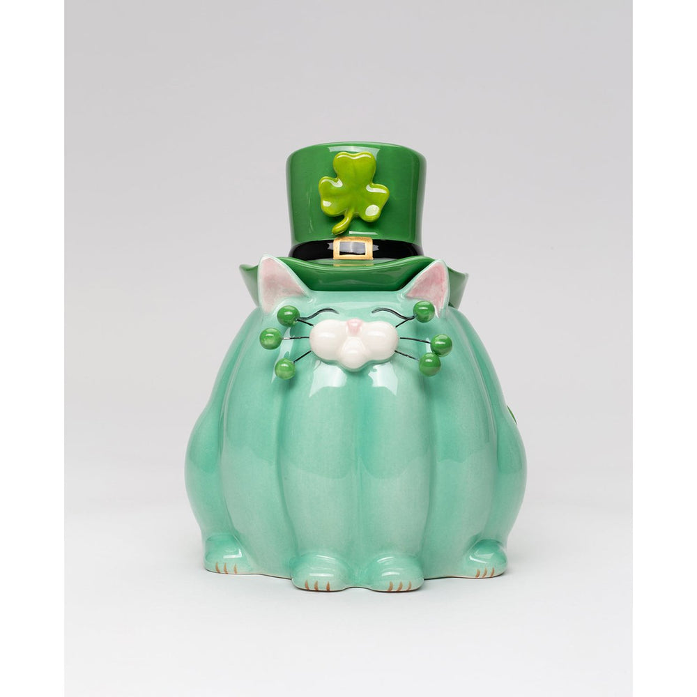 Ceramic Saint Patrick Whisker Cat Candy Box 6.5 Inch Green Decor Image 2