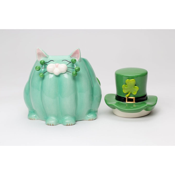 Ceramic Saint Patrick Whisker Cat Candy Box 6.5 Inch Green Decor Image 3