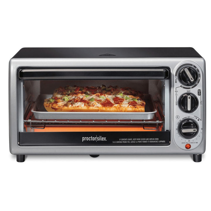 Proctor Silex 4-Slice 3-Knob Countertop Toaster Oven Broiler with Bake Pan Image 2