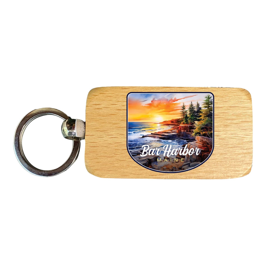 Bar Harbor Maine Design B Souvenir 2.5x1-Inch Souvenir Wooden Keychain Image 1