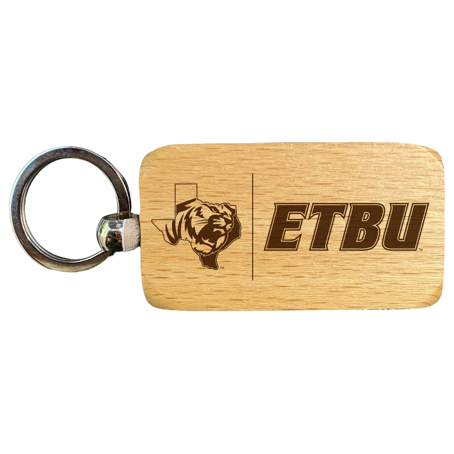 East Texas Baptist University 2.5 x 1-Inch Engraved Wooden Keychain Officially Licensed Collegiate Product Image 1