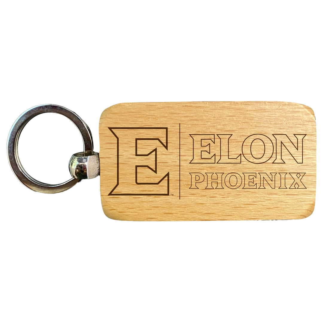 Elon University 2.5 x 1-Inch Engraved Wooden Keychain Officially Licensed Collegiate Product Image 1