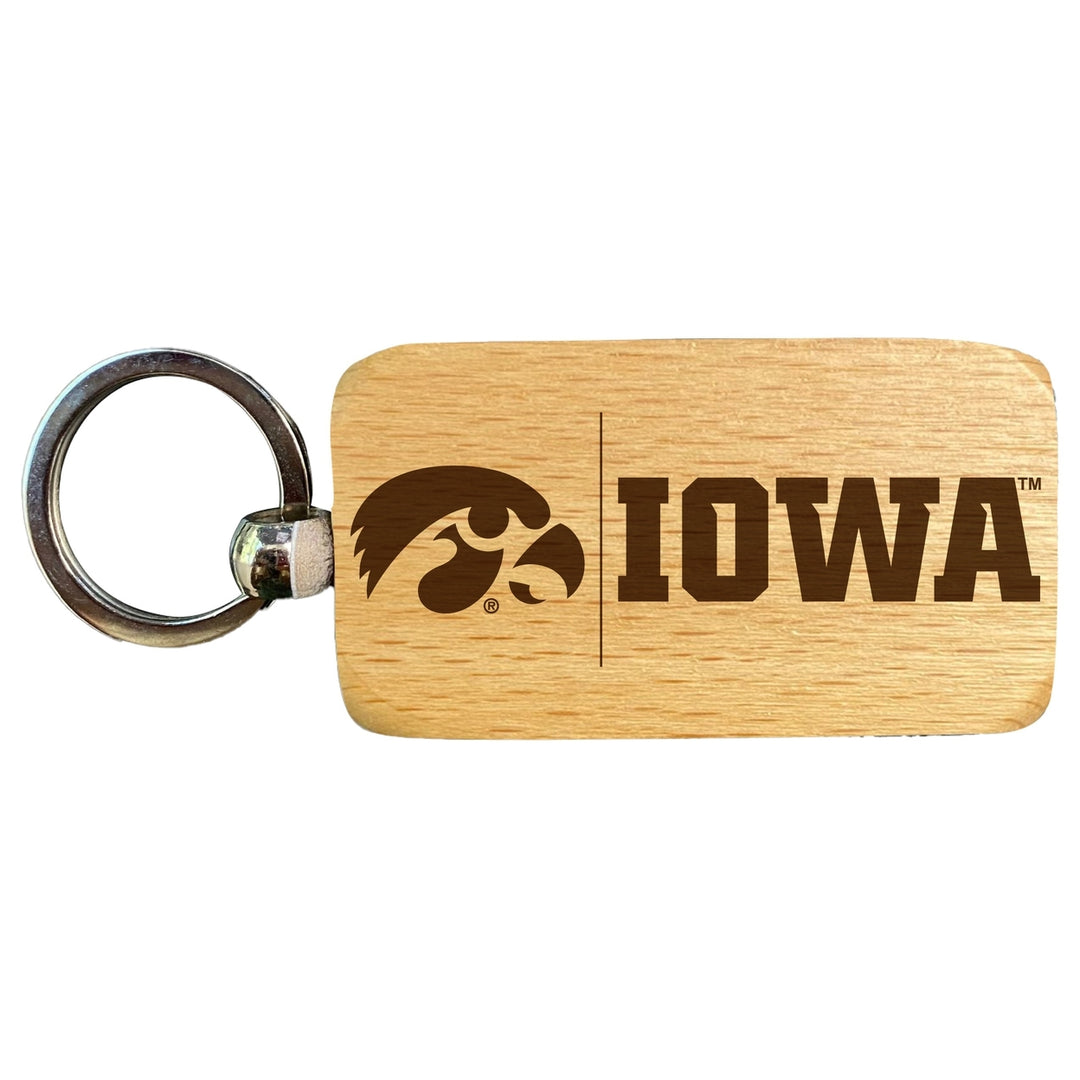 Iowa Hawkeyes 2.5 x 1-Inch Engraved Wooden Keychain Officially Licensed Collegiate Product Image 1