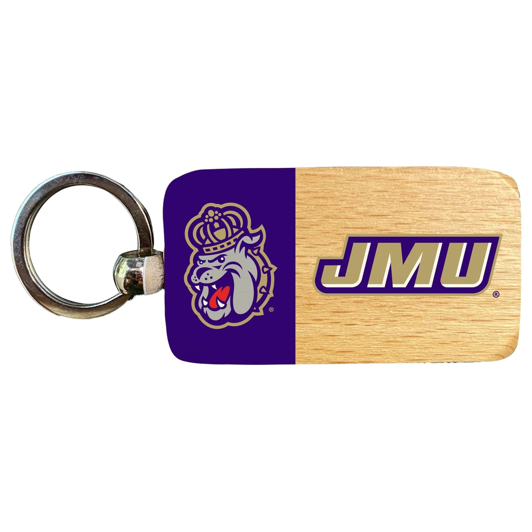 James Madison Dukes 2.5 x 1-Inch Wooden Keychain Officially Licensed Collegiate Product Image 1