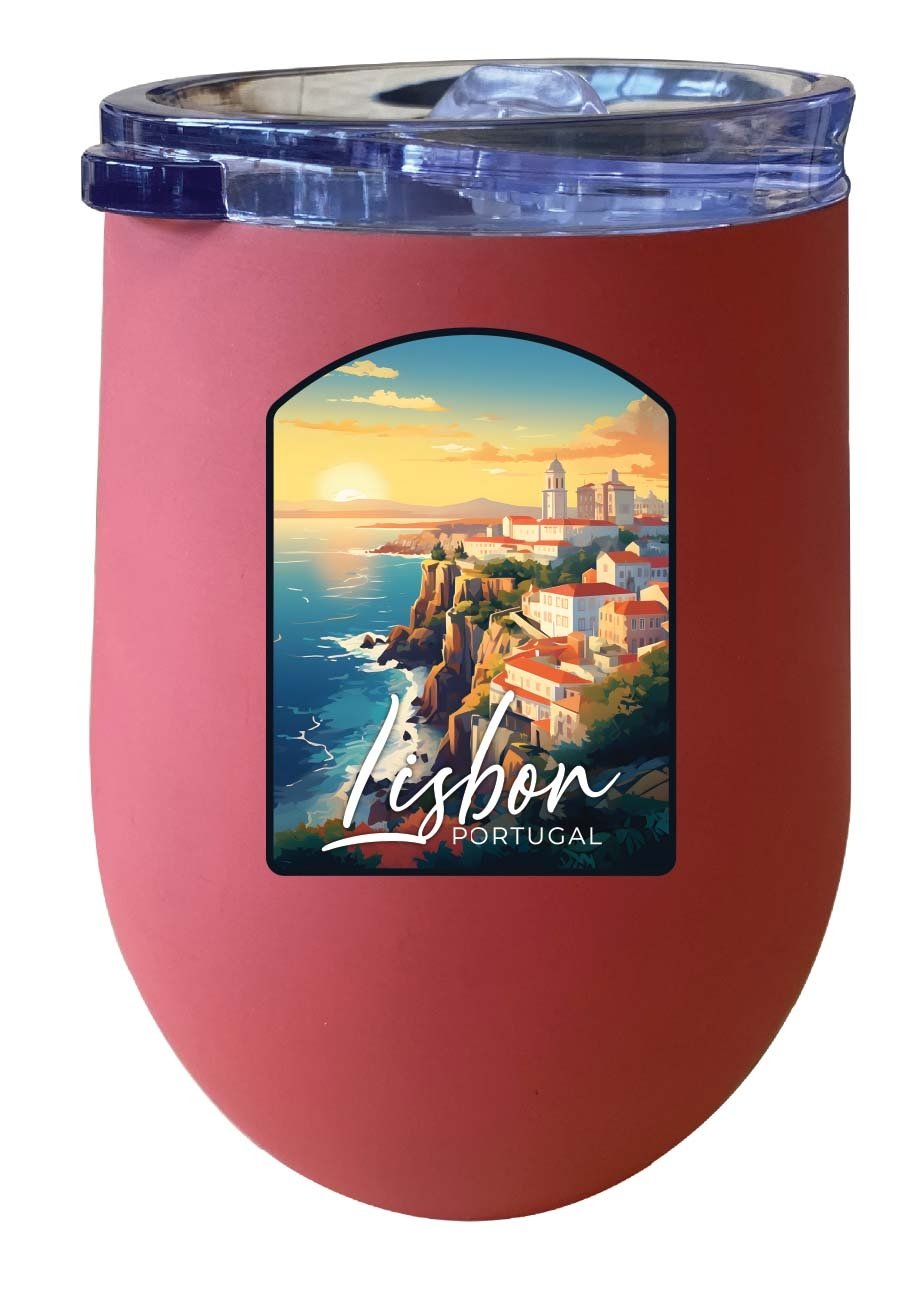 Lisbon Portugal Design B Souvenir 12 oz Insulated Wine Stainless Steel Tumbler Image 1