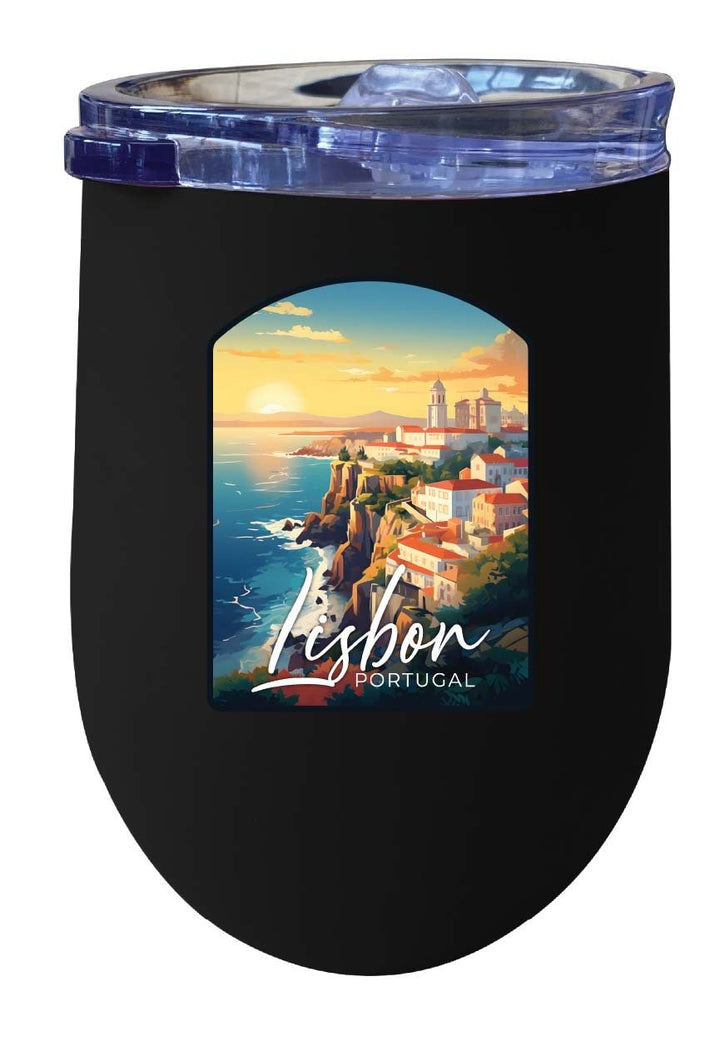 Lisbon Portugal Design B Souvenir 12 oz Insulated Wine Stainless Steel Tumbler Image 2