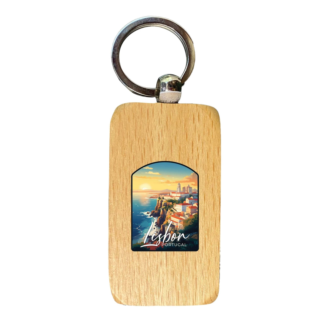 Lisbon Portugal Design B Souvenir 2.5x1-Inch Souvenir Wooden Keychain Image 1