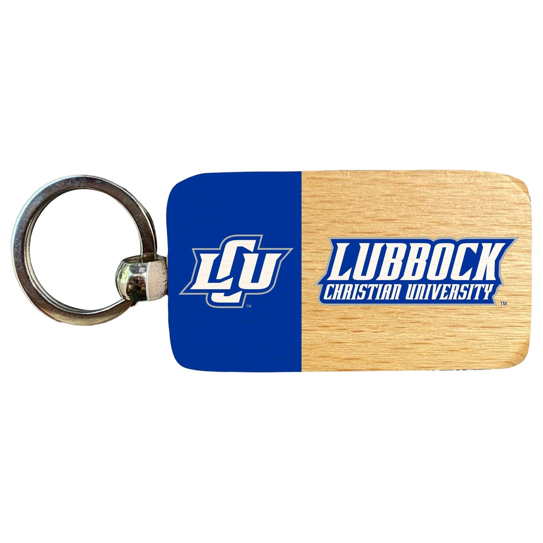 Lubbock Christian University Chaparral 2.5 x 1-Inch Wooden Keychain Officially Licensed Collegiate Product Image 1