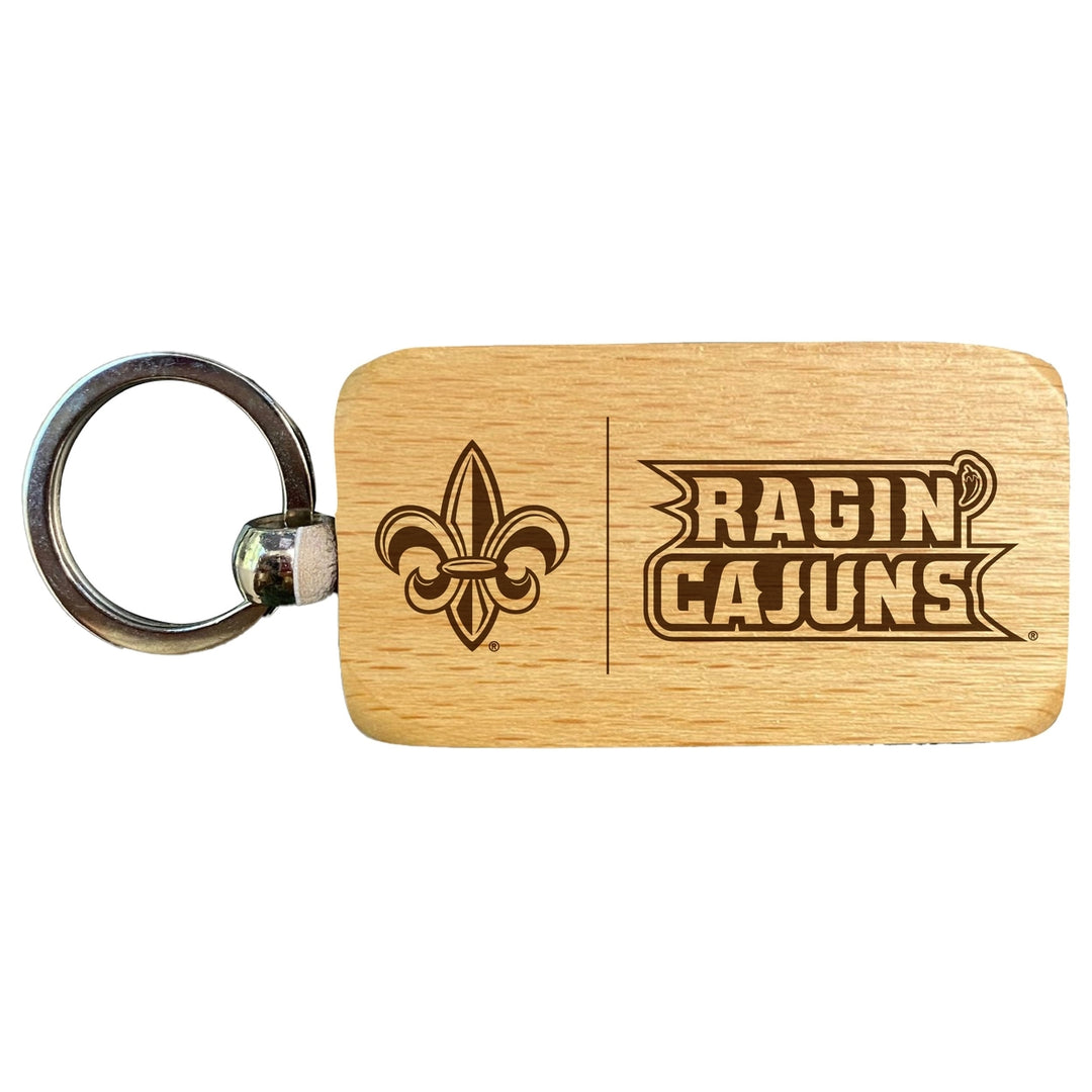 Louisiana at Lafayette Ragin Cajuns 2.5 x 1-Inch Engraved Wooden Keychain Officially Licensed Collegiate Product Image 1