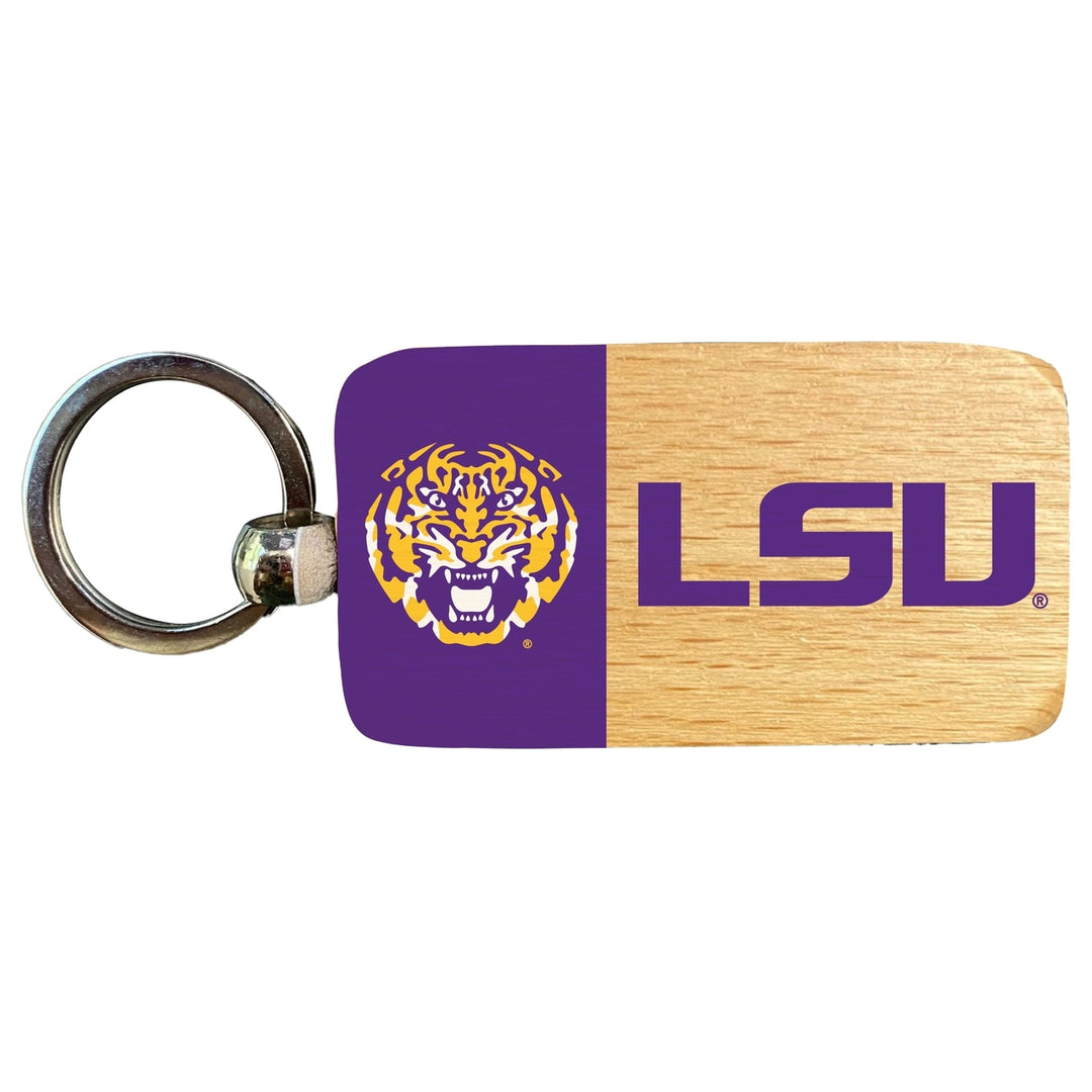 LSU Tigers 2.5 x 1-Inch Wooden Keychain Officially Licensed Collegiate Product Image 1