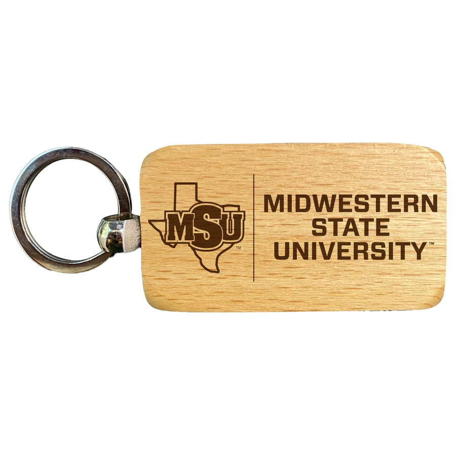 Midwestern State University Mustangs 2.5 x 1-Inch Engraved Wooden Keychain Officially Licensed Collegiate Product Image 1