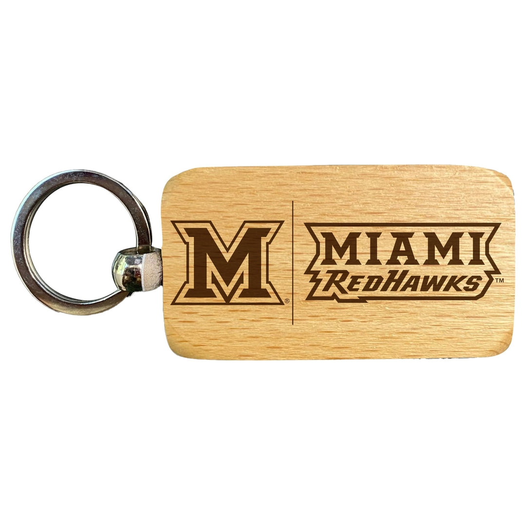 Miami University of Ohio 2.5 x 1-Inch Engraved Wooden Keychain Officially Licensed Collegiate Product Image 1