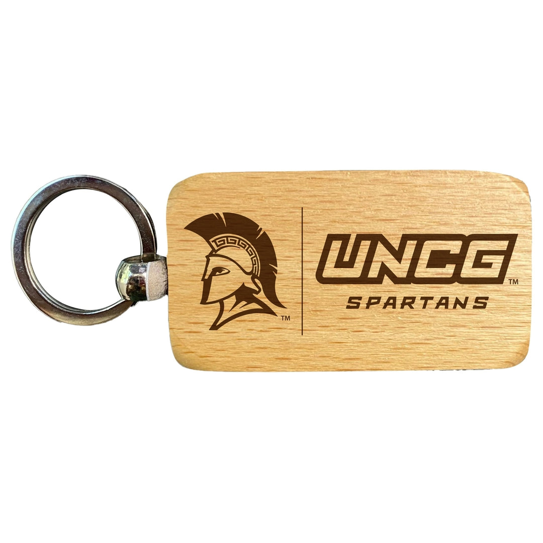 North Carolina Greensboro Spartans 2.5 x 1-Inch Engraved Wooden Keychain Officially Licensed Collegiate Product Image 1