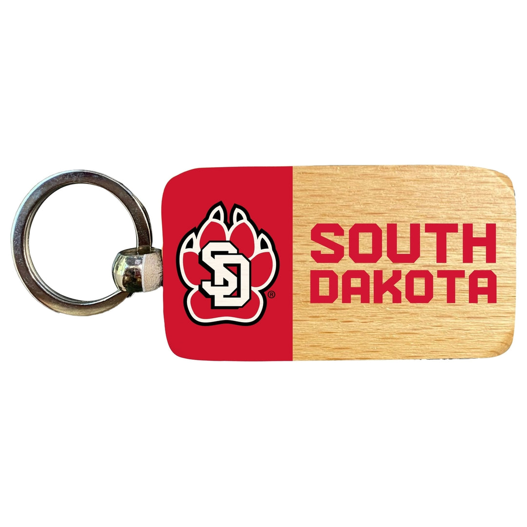 South Dakota Coyotes 2.5 x 1-Inch Wooden Keychain Officially Licensed Collegiate Product Image 1