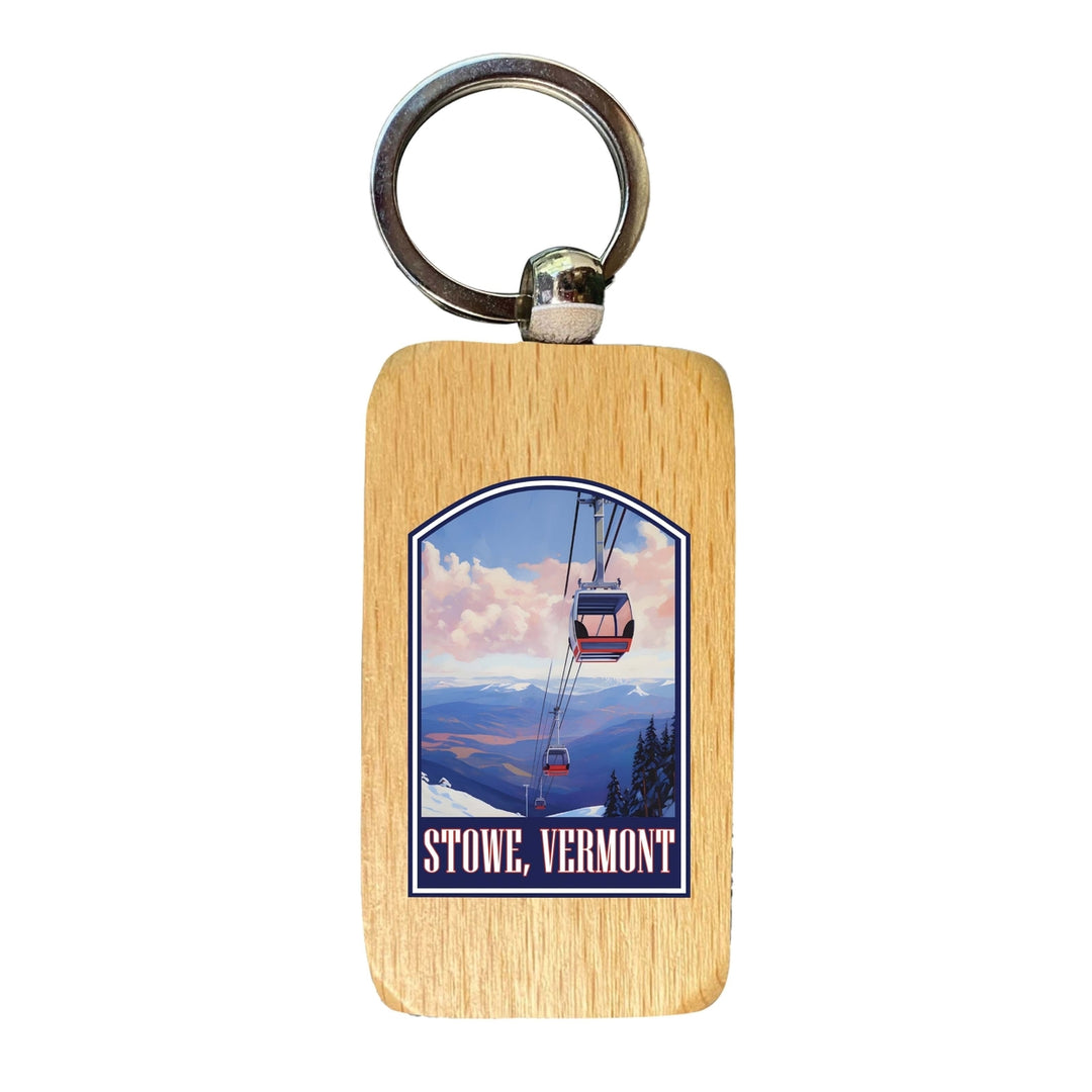 Stowe Mountain Vermont Design B Souvenir 2.5x1-Inch Souvenir Wooden Keychain Image 1