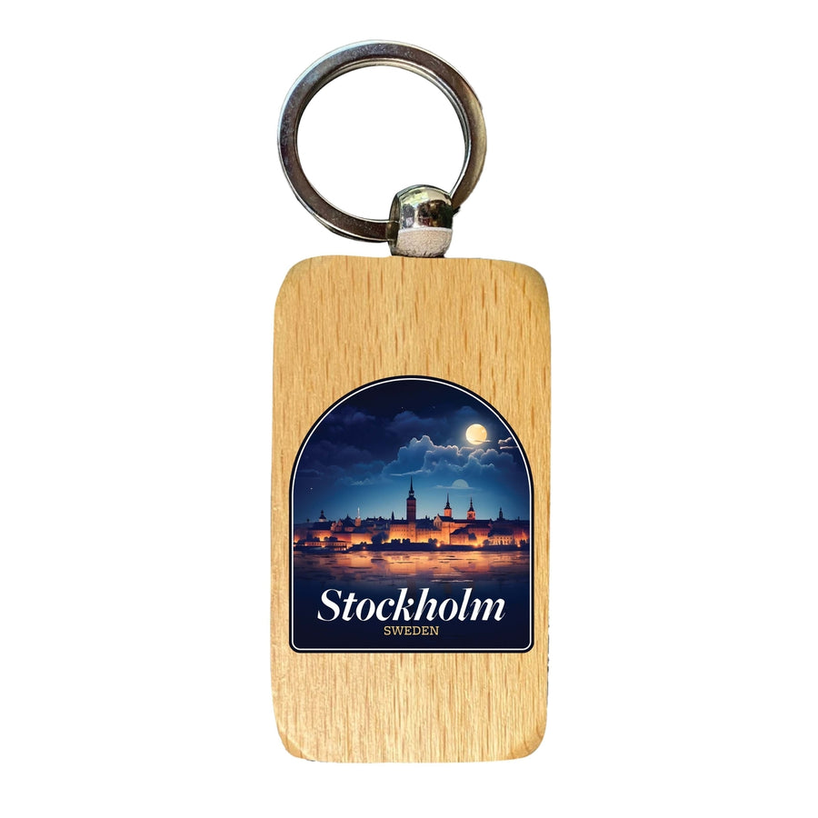 Stockholm Sweden Design B Souvenir 2.5x1-Inch Souvenir Wooden Keychain Image 1