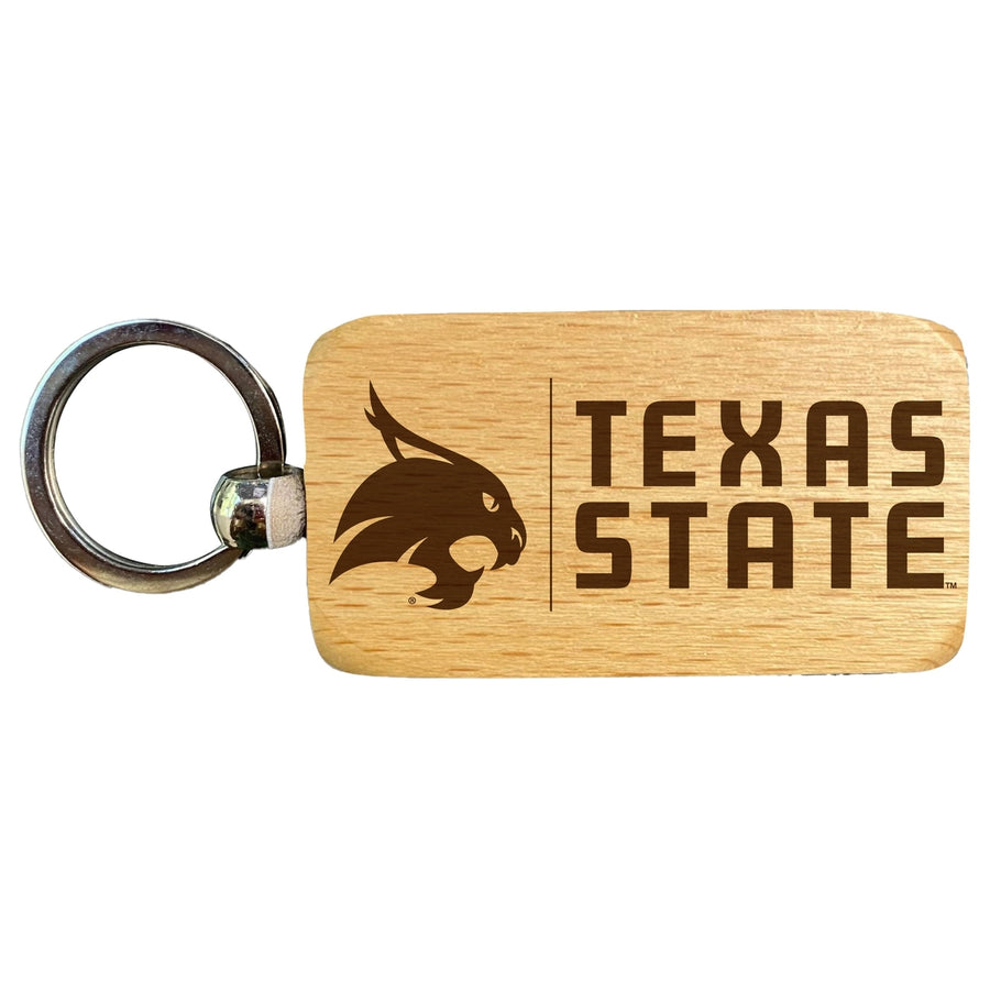 Texas State Bobcats 2.5 x 1-Inch Engraved Wooden Keychain Officially Licensed Collegiate Product Image 1