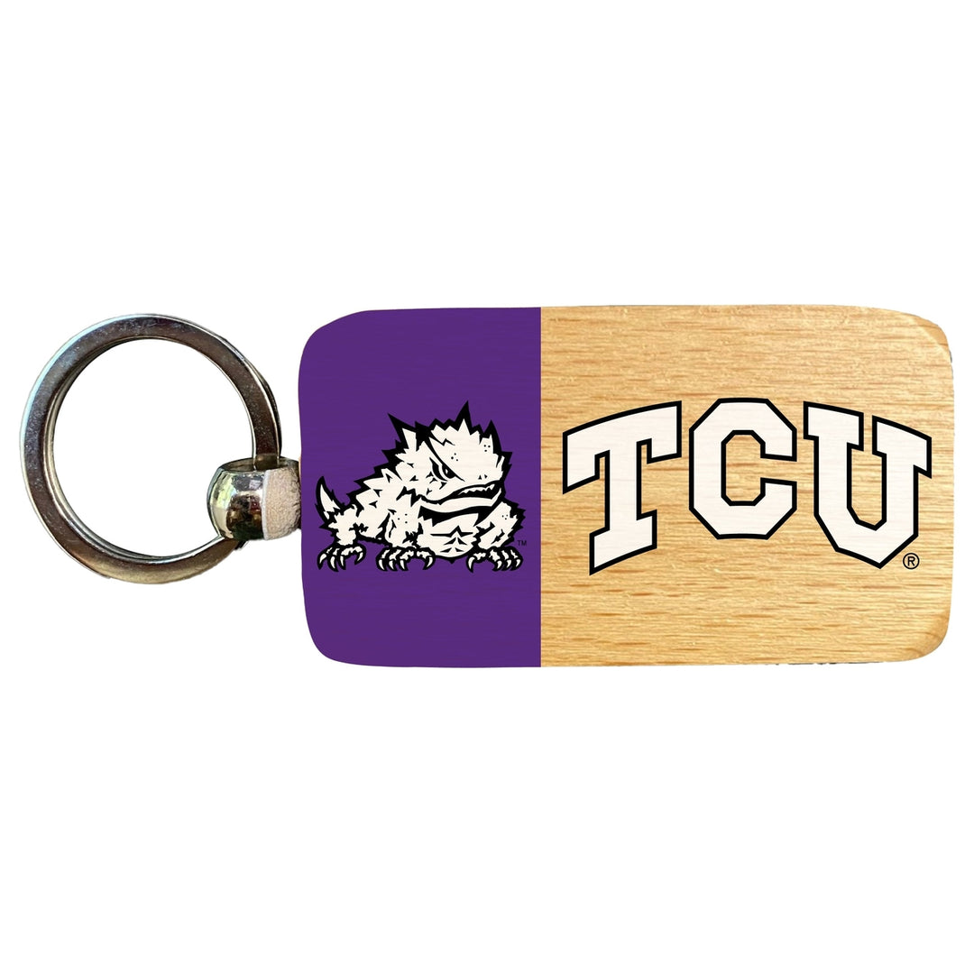 Texas Christian University 2.5 x 1-Inch Wooden Keychain Officially Licensed Collegiate Product Image 1