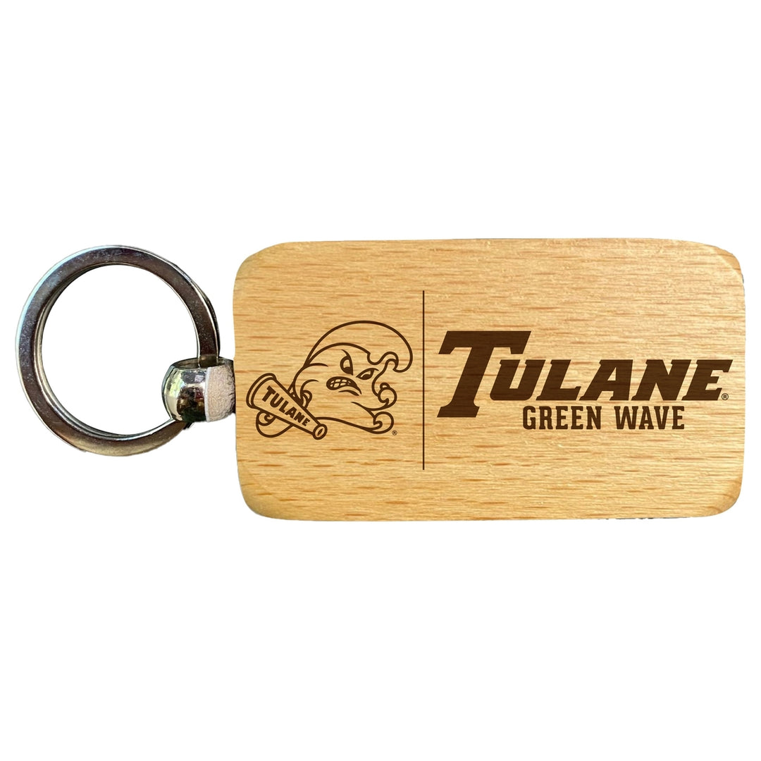 Tulane University Green Wave 2.5 x 1-Inch Engraved Wooden Keychain Officially Licensed Collegiate Product Image 1