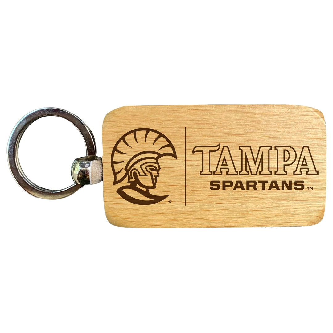 University of Tampa Spartans 2.5 x 1-Inch Engraved Wooden Keychain Officially Licensed Collegiate Product Image 1