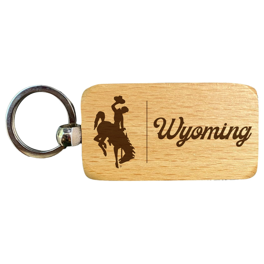 University of Wyoming 2.5 x 1-Inch Engraved Wooden Keychain Officially Licensed Collegiate Product Image 1