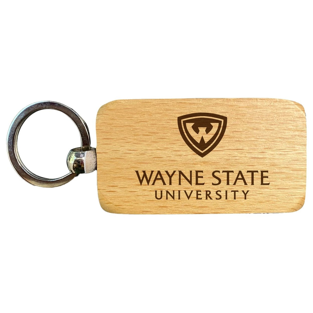 Wayne State 2.5 x 1-Inch Engraved Wooden Keychain Officially Licensed Collegiate Product Image 1