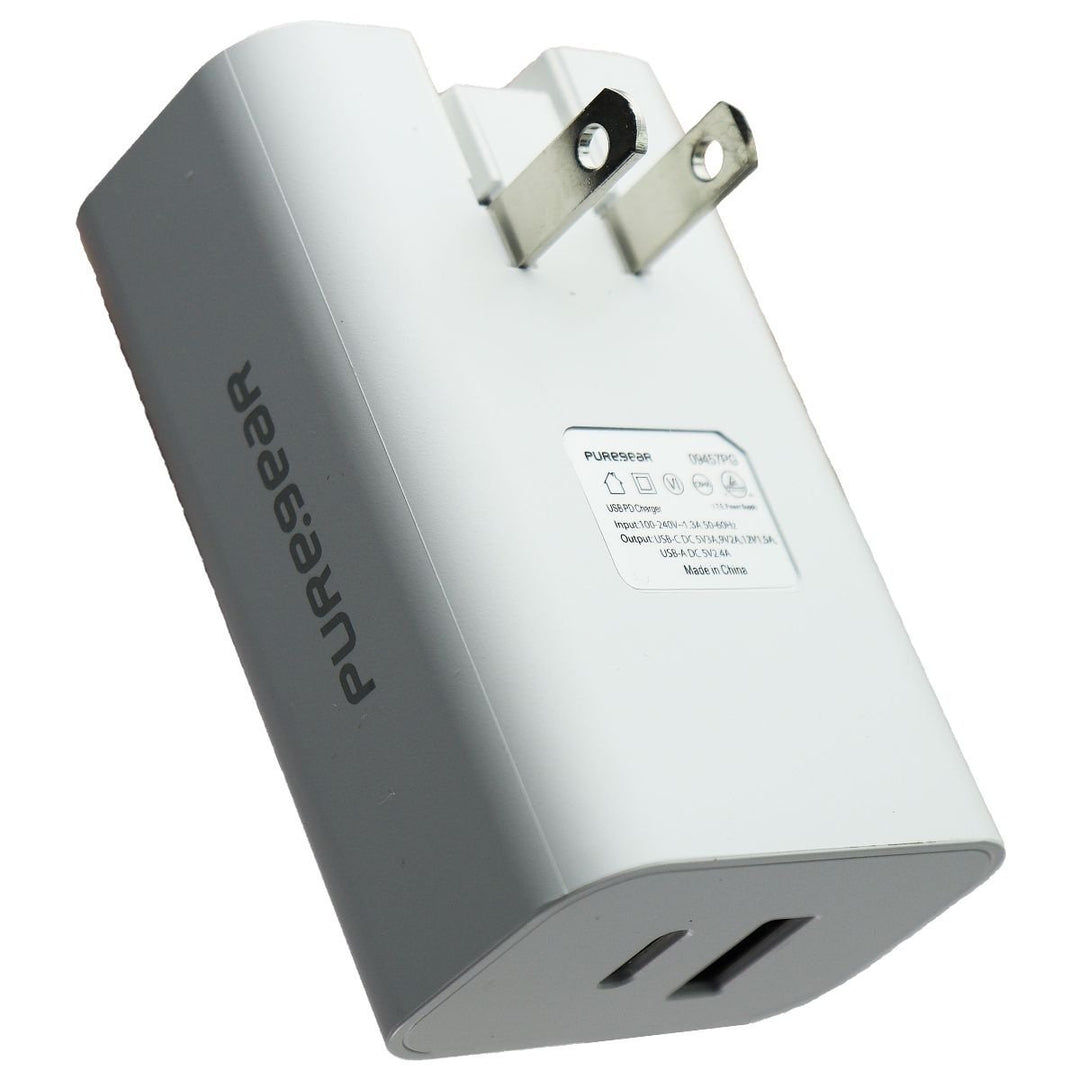 PureGear LightSpeed 30W Dual USB-A/USB-C Port Wall Charger - White Image 1