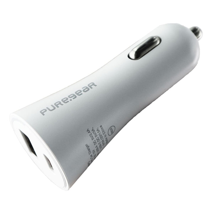 PureGear (30-Watt) LightSpeed USB and USB-C Dual Port Car Charger - White Image 1