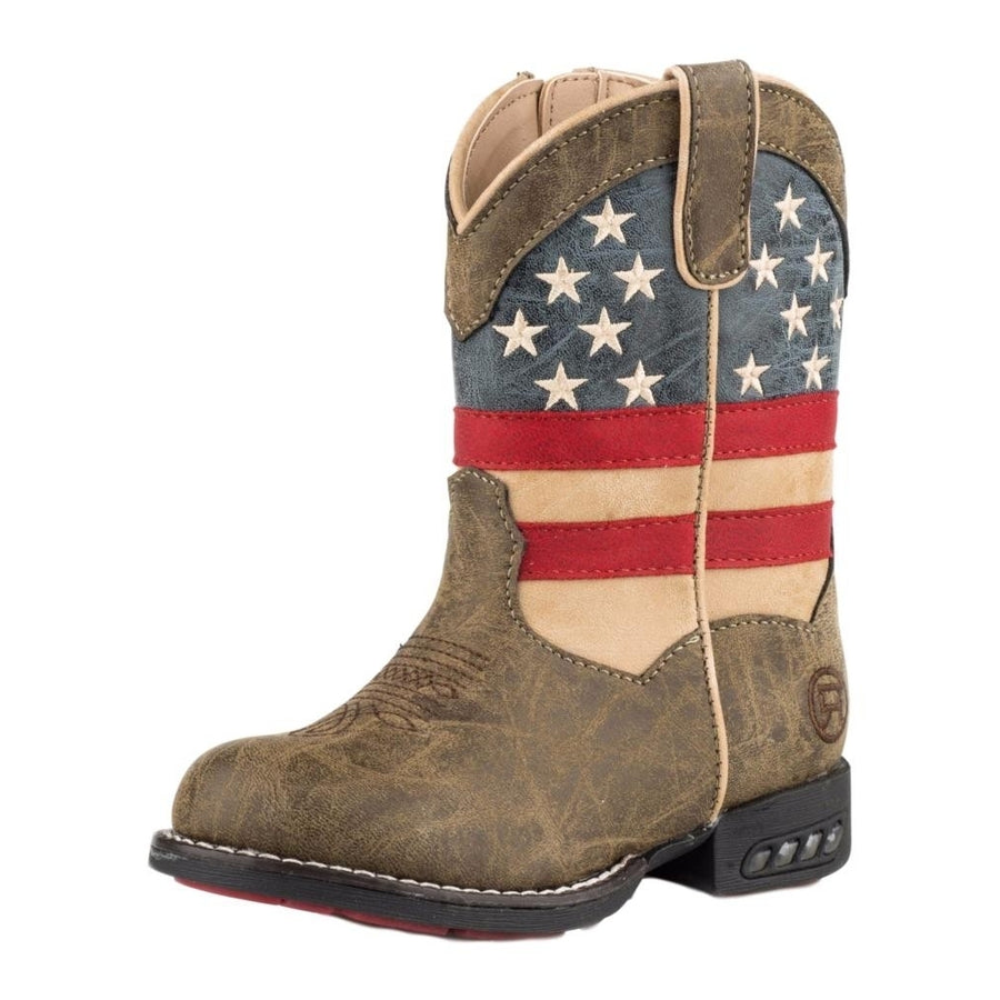 Roper Western Boot Boy Cowboy Patriotic 6.5" Brown 09-017-1201-2006 BR Image 1