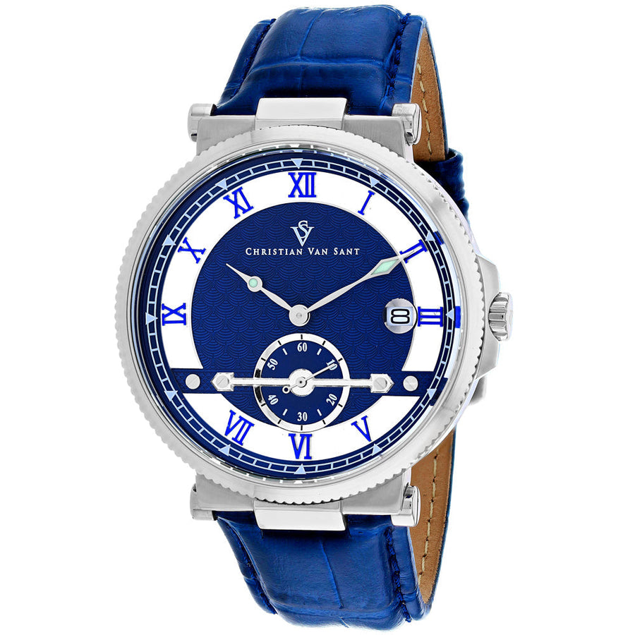 Christian Van Sant Mens Watch CV1700 Blue Dial Stainless Steel Leather Strap Image 1