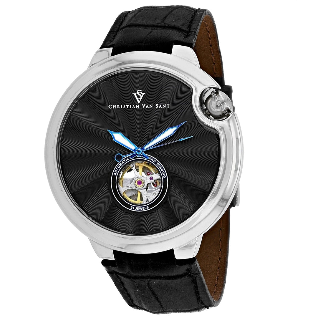 Christian Van Sant Cyclone Automatic Watch Black Dial CV0146 Stainless Steel Leather Image 1