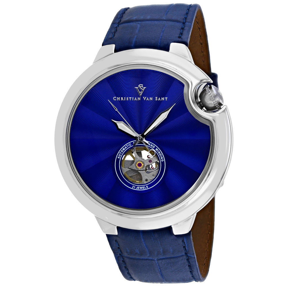 Christian Van Sant Cyclone Automatic Mens Watch Blue Dial CV0140 Leather Strap Image 1