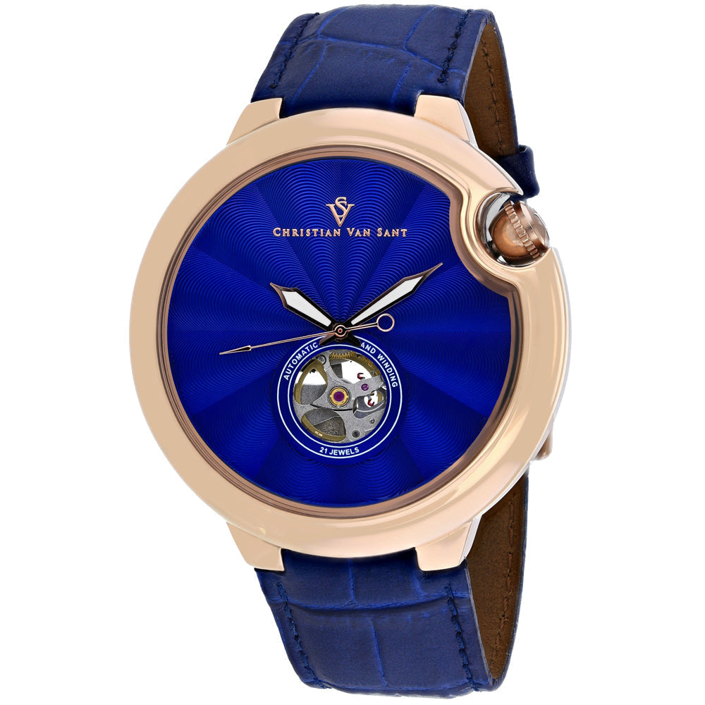 Christian Van Sant Cyclone Automatic Blue Dial Watch CV0143 Stainless Steel Leather Image 1