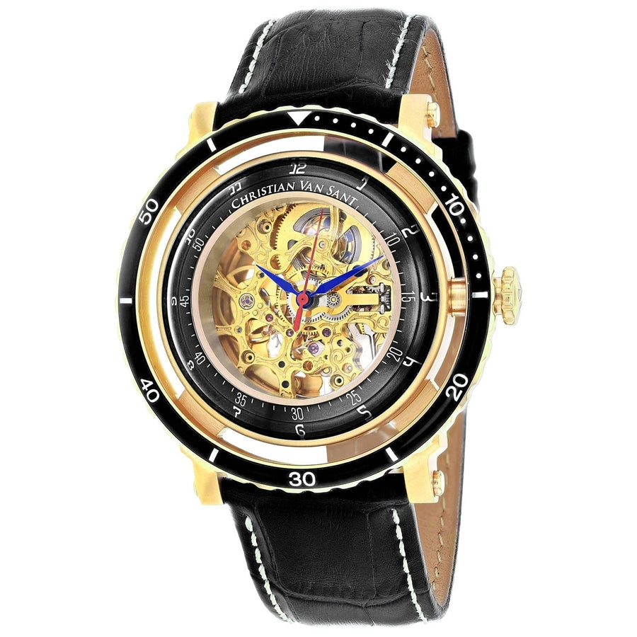 Christian Van Sant Mens Gold Dial Automatic Watch CV0750 Stainless Steel Leather Image 1