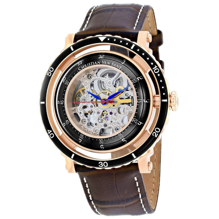 Christian Van Sant Mens Automatic Watch Silver Dial CV0744 Stainless Steel Leather Image 1