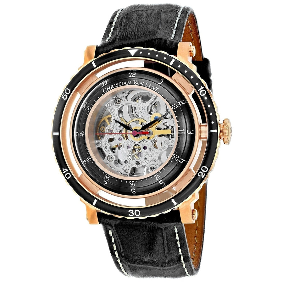 Christian Van Sant Mens Silver Dial Automatic Watch CV0749 Stainless Steel Leather Image 1