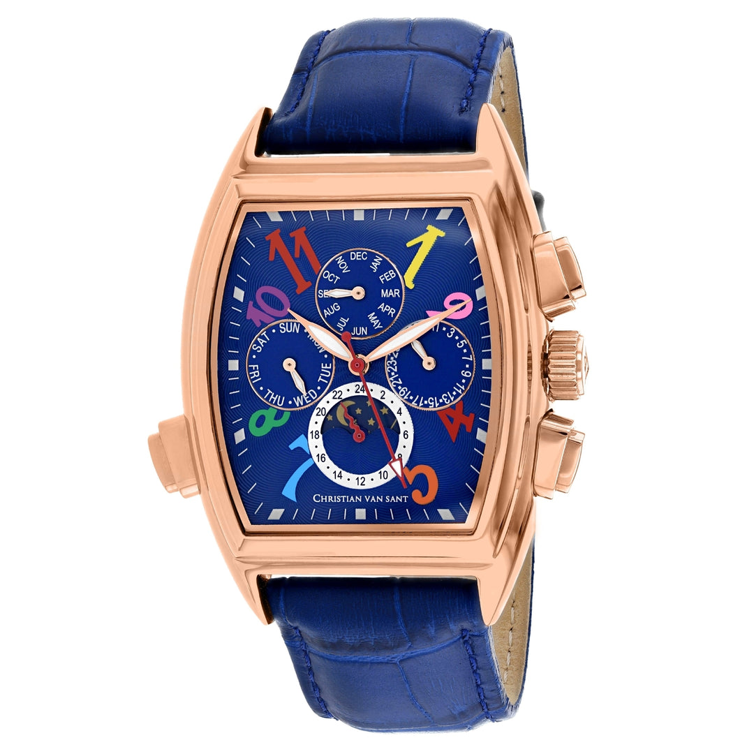 Christian Van Sant Grandeur Blue Dial Automatic Watch CV2138 Stainless Steel Leather Strap Image 1