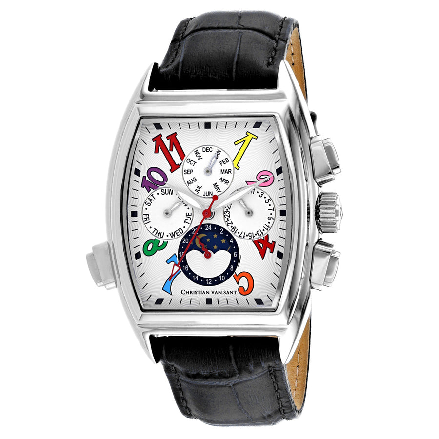 Christian Van Sant Mens Grandeur Watch CV2131 White Dial Stainless Steel Leather Image 1